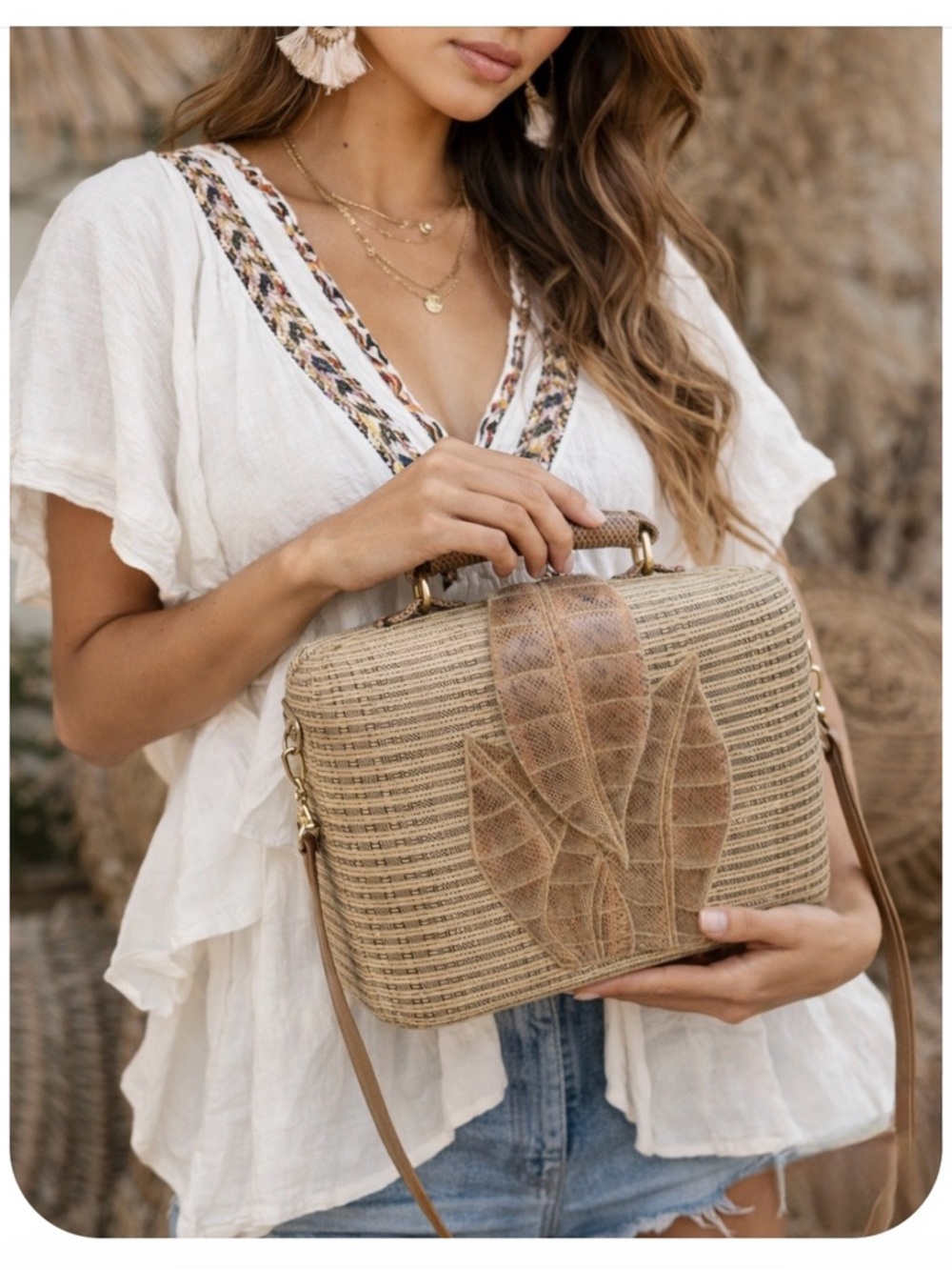 True Vintage Noplis Handcrafted Woven Crossbody Bag Boho Artisan Top Handle